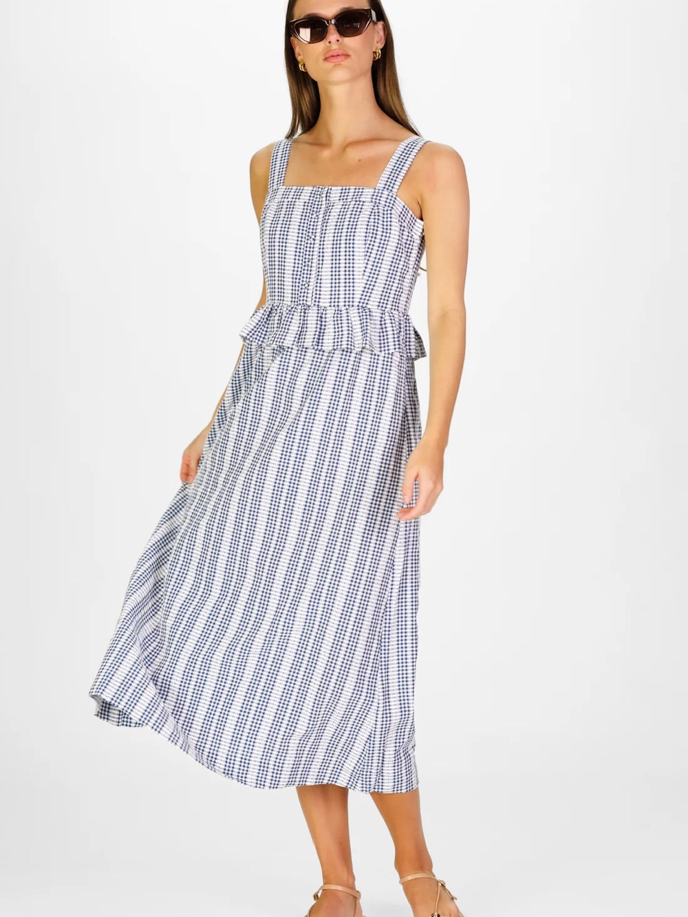 Duffield Lane Navy and White Striped Square-Neck Midi Dress